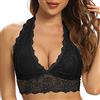 SHEKINI - Reggiseno sexy in stile bralette da donna, con motivo a fiori e in pizzo, senza ferretto, comodo reggiseno con motivo incrociato, coppe imbottite rimovibili e spalline elasticizzate Nero/3 M