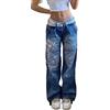 ticticlily Pantaloni Jeans Donna Larghi a Vita Alta Gamba Dritta Y2K Vintage Jeans Elastico Lavati Pantaloni Denim a Matita Casuale Harajuku Hip Hop Streetwear Pantalone Cargo Svasato con Tasche
