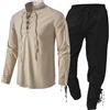 Generic Gilet medievale da uomo, set di abbigliamento da uomo, con camicia di lino, camicia medievale, pantaloni medievali, con cinturino alla caviglia, tuta da uomo, sabbia