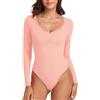 WOWENY Body da donna con pizzo, elegante, a maniche lunghe e corte, con scollo a V, sexy, bodysuit, top da donna, a maniche lunghe, per le donne, 1-rosa, L