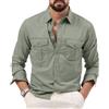 seiveini Camicia Safari da Uomo Maniche Lunghe Camicie Sportiva Outdoor Leggero e Traspirante con con Bottone e Tasche A Verde M