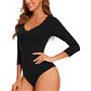 WOWENY Body 3/4 Arm Donna Elegante Pizzo Body Camicia Manica Tre Quarti Top Scollo a V T-Shirt Body Body
