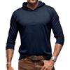 Oanviso Maglietta Manica Lunga con Cappuccio Uomo Leggera Maglia T Shirt Sottogiacca Slim Palestra Bodybuilding Pullover Felpa Tuta Sport Stile Casual Sweat Hoodie Tee Shirt Blu Scuro M