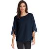 GRACE KARIN Blusa Eleganti Camicetta Manica 3/4 Donna Scollo Tondo Traspirante E Confortevole Blu Scuro M CLAF15-18
