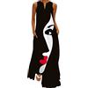 Xmiral Vestito Estivo da Donna Casual Senza Maniche con Stampa Scollo a V Maxi Vestito Largo Boho Beach Lungo Prendisole con Tasche (L,1- Nero)
