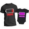 t-shirteria Coppia papà Neonato - T-Shirt e Body - Nomi Personalizzabili - Bambina - Carica - Batteria - Low Battery - Neonata - Femminuccia - Padre - Figlia - Coordinato - Uomo - Idea Regalo - Dad Daughter