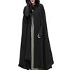 TRIGLICOLEUM Mantello in lana con cappuccio da donna, vintage, tinta unita, poncho per Halloween, costume da trench leggero, antivento, giacca aperta sul davanti, cardigan, abbigliamento medievale, autunno inverno