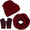 CheChury Cappelli Sciarpa Guanti Set Invernale da Donna Berretto a Maglia Berretto con Apertura Capelli Guanti Touch Screen Invernali Moda Sciarpa 3 Pezzi,Rosso scuro-01,Taglia unica