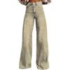 nicticsi Jeans da Donna a Strisce Pantaloni Lunghi a Vita Alta alla Moda Denim Pants Vintage Streetwear con Bottoni e Cerniere