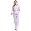 Amaxer Pigiama da Donna in Due Pezzi Set in Cotone a Maniche Lunghe Tuta da Notte e Pantaloni del Pigiama Set da Salotto, Fiore Rosa1, M