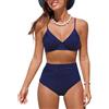 NLAND Costume da Bagno Donna Due Pezzi a Vita Alta Increspato Scollo a V Sexy Bikini Set Costumi Mare Halter Push Up Imbottito Beachwear