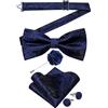 DiBanGu Papillon in seta Paisley da uomo con tasca quadrata spilla gemelli pre-legati papillon set per festa di nozze ballo, Blu e nero, Taglia unica