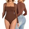 SHAPERIN Body Contenitivo Modellante Donna Sheer Mesh Shapewear Bodysuit Intimo Snellente Pancia Piatta Body Shaper con Scollo Quadrato Marrone L