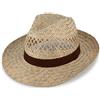 fiebig Fedora Cappello di Paglia con Nastro Marrone | Cappello da Sole per Uomo e Donna | Cappello Bogart Made in Italy | Cappello Estivo a Tesa Larga in Colore Naturale