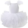 AIEOE Bambina Tutu Danza Classica Abito Balletto Ragazze Senza Maniche Cotone Leotard (Cavallo con Bottone) 1-2 Anni Bianco B