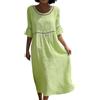 Generico Abito Lino Donna - Abito Estivo a Maniche a 3/4 Boho Chic Abiti Vacanza Comodo Taglie Forti Vestito Lungo in Cotone Scollo Girocollo Largo Vestiti da Spiaggia Tinta Unita Morbido e Traspiranti