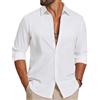 COOFANDY Camicia da Uomo a Maniche Lunghe in Cotone Camicia Casual Estiva Camicia da Spiaggia Leggera per Le Vacanze e i Matrimoni Bianco L