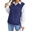 shownicer Donna Maglia Senza Maniche Maglioni Vintage Scollo A V Gilet Autunno Casuale Pullover Gilet Gilet Top L Blu Scuro L