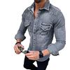 each women Camicia di Jeans A Maniche Lunghe da Uomo Slim Fit Camicia Casual con Bottoni A Pressione Taschino con Risvolto
