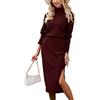 ORANDESIGNE Abito a 2 Pezzi da Donna Autunno Inverno Set di Abiti a Camicie a Maniche Lunghe con Dolcevita + Midi Gonne Due Pezzi Abiti Set A Vino Rosso S