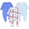 TupTam Tutina da Notte per Neonato Romper con Piedini Pigiama Ragazzi 3 Pack, Dinosauro a Strisce Blu-Grigie, 50