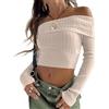 ORANDESIGNE Crop Top Sexy Donna Ragazza Maglietta con Maniche Lunghe Donna Top Corto Aderente Monospalla Shirt Corto Sexy Donna Tinta Unita Casual Discoteca B Cachi L