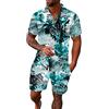 Generico Uomo Hawaiana Camicia Pantaloncini 2 Pezzi Set Camicie a Maniche Corte e Pantaloncini con Stampa Tropicali Casual Estive Completi Elegante Abbigliamento da Spiaggia Vacanza