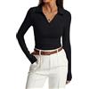 TANMESSO Polo da donna a maniche lunghe con colletto, maglia a costine, casual da lavoro, camicette slim fit per ufficio o uso quotidiano