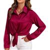 HANERDUN Camicia Donna Manica Lunga Satin Taglio Regular Facile da Stirare con Bottoniera Elegante Top Unicolore per Lavoro e Tempo Libero