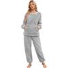 Niwicee Pigiama Donna Invernale Due Pezzi in Pile,Set Pigiami da Notte Felpato Top Manica Lunghe e Pantaloni Lungh con Tasche Pigiama Caldo da Casa per Lounge e Sleepwear S-XXL(Grigio,XL)