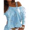 ORANDESIGNE Maglie a Forma di Cuore Donna Spalla Senza Spalline Tops Tie Dye Casuale Magliette Maniche Lunghe Vintage Pullover Valentine's T-Shirt Bluse A Blu XS