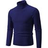 Lovraj Maglione a collo alto, da uomo, caldo, a maglia fine, a maniche lunghe, comodo, tinta unita, Blu marino, 5XL
