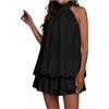 Generico Vestito Donna Corto Sexy Estivo Mini Abito Nero Elegante con Schiena Scoperta e Collo Estivo Vestiti Ampio in Chiffon Sexy Abiti Schiena Scoperta con Laccio Vestito Corto per Festa Discoteca Cocktail