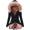 HHMY Parka invernale da donna foderata, calda fodera in orsacchiotto, cappotto trapuntato, lungo con cappuccio, cappotto spesso foderato in pelliccia, tinta unita, con chiusura lampo, S - 3XL