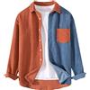 Oanviso Camicia Uomo Giacca da Uomo Velluto a Coste Camicia con Risvolto Manica Lunga Casual Camicia con Pulsanti Slim Fit Primavera Splicing Moda Autunno Colori Contrastanti Giacca Retrò Leggera