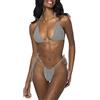 LUNNTE Set bikini da donna, costume da bagno push up con coppa triangolare, spaghetti, costume da bagno a due pezzi, grigio, XS