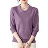 Generico Maglione Lavorato A Maglia Per Donne Anziane E Di Mezza Età, Elegante Risvolto, Maglione Lavorato A Maglia Per Donne Anziane, Ricamo Floreale, Pullover A Maniche Lunghe, Felpa Leggera E Morbida, Vi