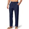 COOFANDY Pantaloni Uomo Cotone Lino Estivi Elastico Vita Coulisse Casual Leggeri Blu Navy L