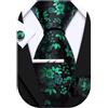Barry.Wang Set di cravatte da uomo con motivo floreale, gemelli quadrati da taschino, clip classica da uomo, in seta, set da 4 pezzi, per feste di nozze e, Fiore Nero Verde, Taglia unica