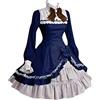 Generic Abiti gotici vintage da donna UK Vintage Gothic Dress medievale Lolita Dress Bow dolcevita con maniche a tromba Abito da festa vittoriano Halloween strega costumi da ballo abito da strega, Blu, XL