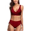heekpek Costume da Bagno Donna Due Pezzi Costumi Push Up Scollo a V Top Bikini con Lacci Incrociati sul Retro e Pantaloncini da Bagno con Coulisse Laterale a Pieghe Bikini Donna Mare, Vino Rosso, L