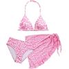 Happy Cherry Costume da bagno da bambina con stampa leopardata, bikini da nuoto con vestito a triangolo con scollo all'americana e fondo superiore alla moda per bambini da 8 a 12 anni, rosa, 11 anni