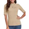 WOWENY Camicie da Donna a Manica Mezza Girocollo Aderente Basica Elasticizzata Leggera, Maglietta a Collo Alto Top Camicie Base a Strato Stretto Top Aderente T-Shirt, M