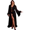 ohyeahlady Kimono Donna Pizzo Lungo Taglie Forti Vestaglia Kimono Morbida Estiva Con Cintura Costume Da Bagno Curvy Accappatoio Bikini Camicia Da Notte Manica Lunga Pigiama Largo Lingerie Nero,XS-S