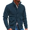 Generisch Cardigan da uomo invernale, maglione con molti bottoni button-down e tasche, maglione a maglia con motivo a treccia, colletto alto, felpa cardigan oversize, giacca di transizione tinta unita