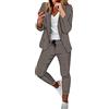 Generic Tailleur Donna Eleganti Pantaloni e Giacca da Cerimonia Completo BlazerO a Maniche Lunghe Tuta Elastici in Vita Set di Abiti in Tinta Unita Pantalone Giacche Due Pezzi Elegante Suit (Khaki, L)
