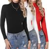Aottori Dolcevita Donna Cotone Pacco da 3 Maglia Termico Collo Alto Magliette Maniche Lunghe Lupetto Basic Elasticizzato Intimo Leggero Primavera Nero+Bianco+Rosso S