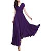 ORANDESIGNE Vestiti della Sera Lungo da Donna Abito Cerimonia in Chiffon Abito da Damigella d'Onore Scollo a V Abito da Cocktail Party Abito Estivo a Maniche Corte A Viola S