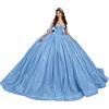 Fuomomo Abiti da Quinceanera con Glitter Fiocco gonfi Perline Spalle Scoperte Eleganti Abiti da Ballo per i 16 Anni MT056