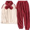 Tuopuda Completo Sportivo Donna Tute da Ginnastica 2 Pezzi, Pigiama Set in Flanella Pjs Confortevole, Sleepwear Caldo Homewear Casa Camicia da Notte, Rosso, M